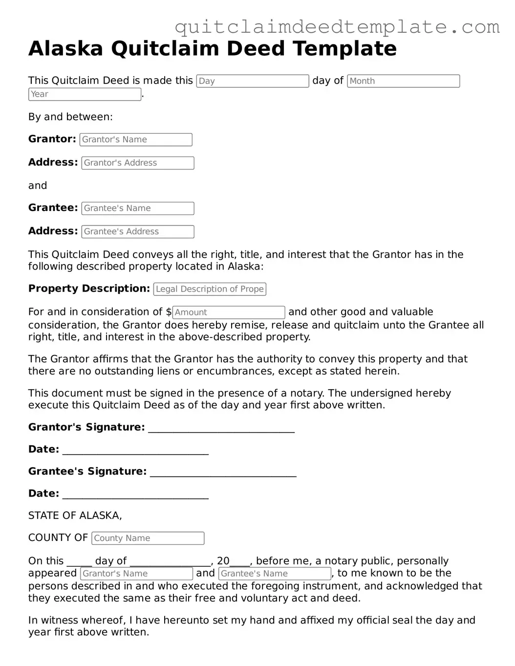 Official  Quitclaim Deed Template for Alaska