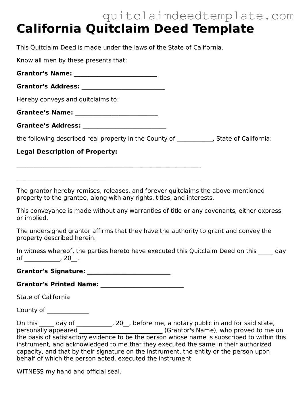 Official  Quitclaim Deed Template for California