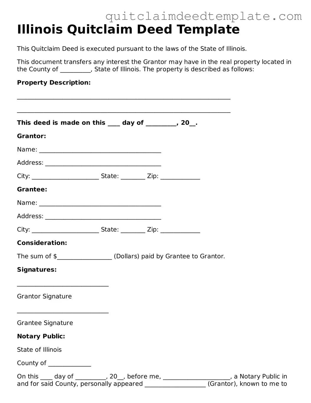 Official  Quitclaim Deed Template for Illinois