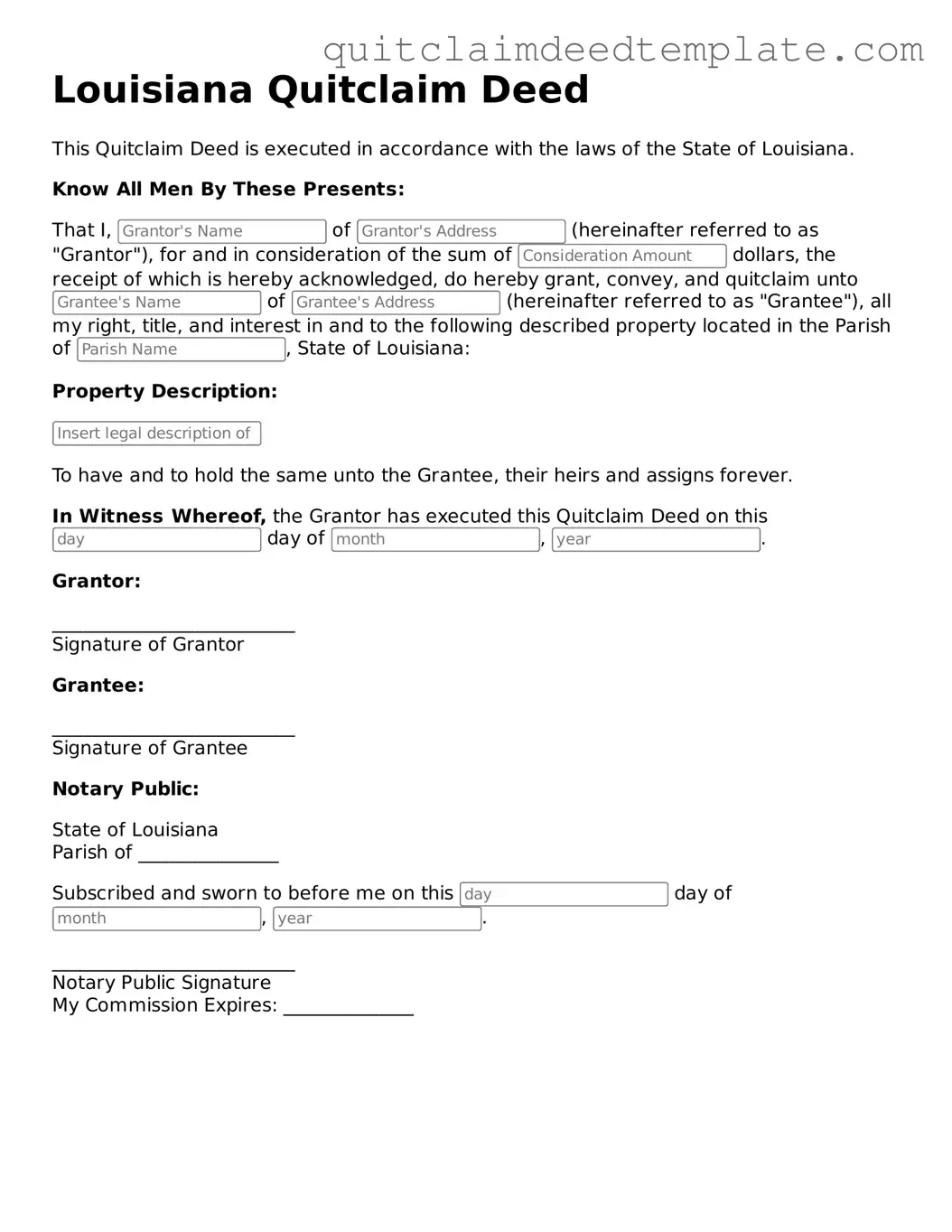 Official  Quitclaim Deed Template for Louisiana