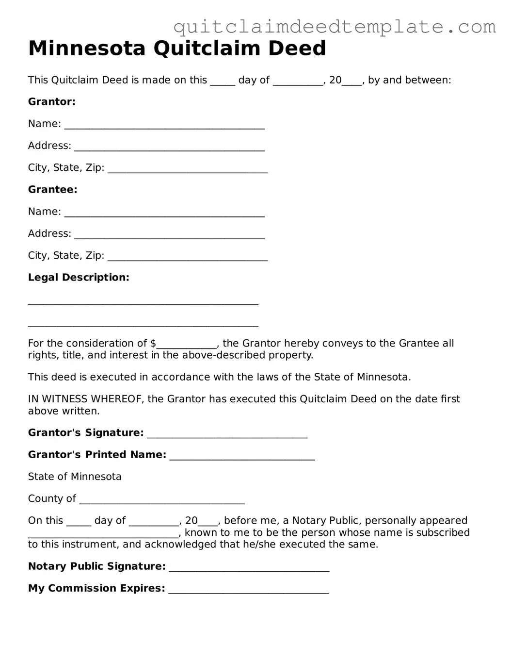 Official  Quitclaim Deed Template for Minnesota