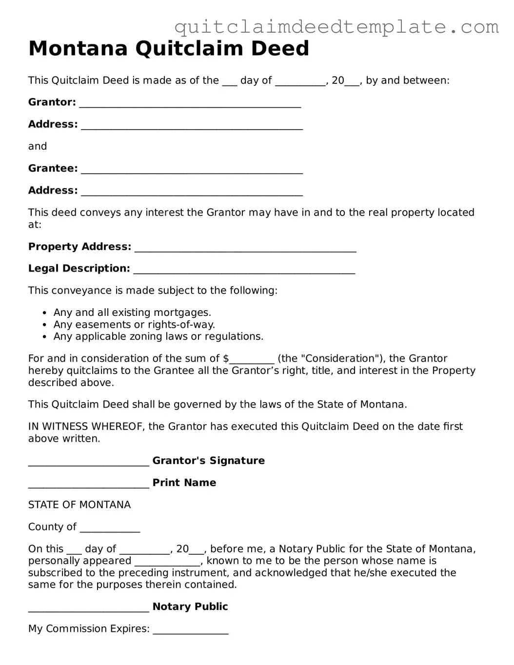 Official  Quitclaim Deed Template for Montana