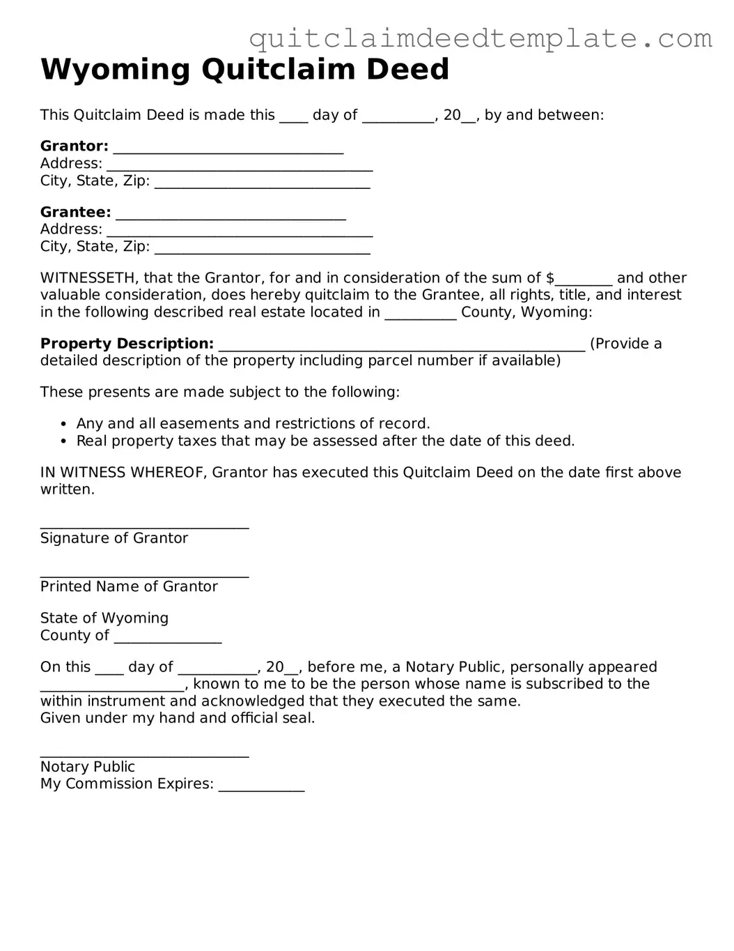 Official  Quitclaim Deed Template for Wyoming